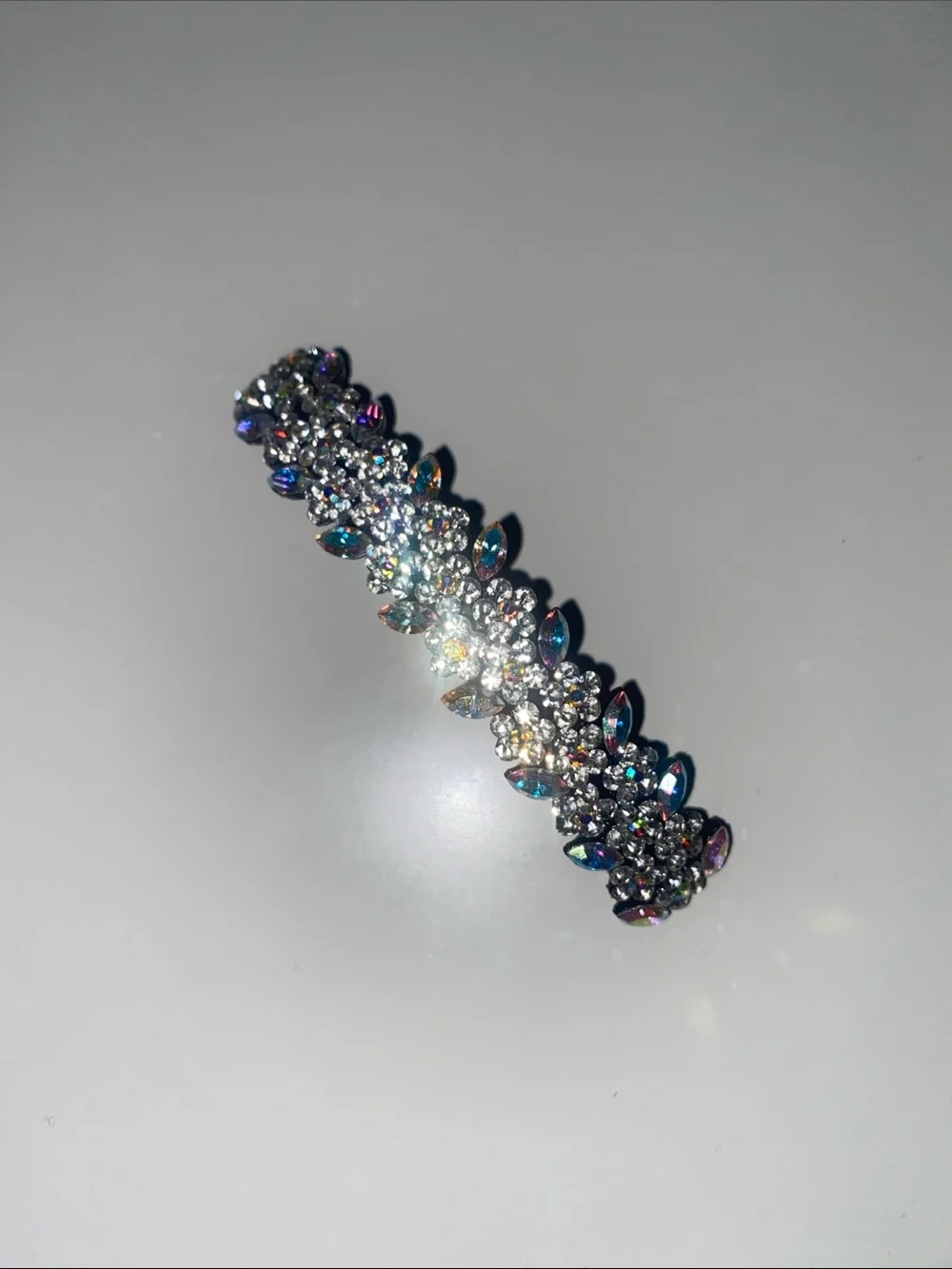 Crystal Embellished Hair Barrette - Iridescent and Black Metal Hair Pin Clip - Picture 1 of 5